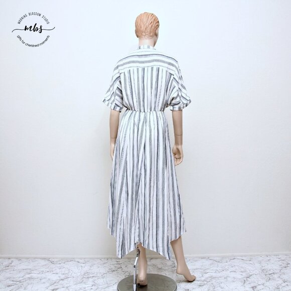 En Creme Boho Striped Low Neck Maxi Dress Blue White Women S - Picture 5 of 15